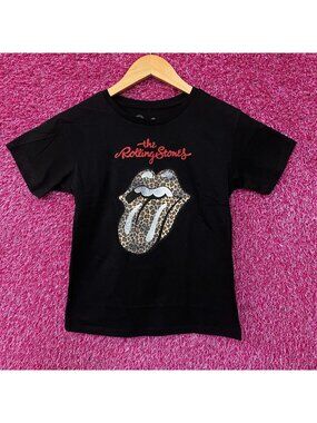 Rolling Stones Leopard Print Tongue Graphic T-Shirt Medium